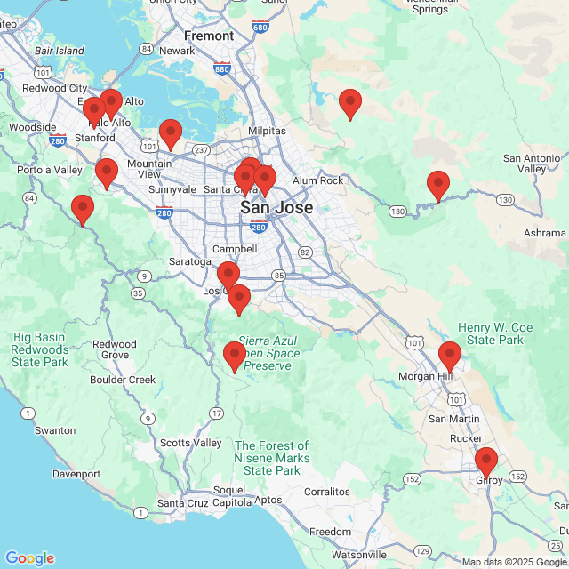 Map of all weather stations in Santa Clara County